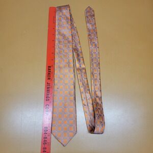 Jos. A. Bank Executive Collection Orange Blue Geometric Grid 100% Silk Necktie